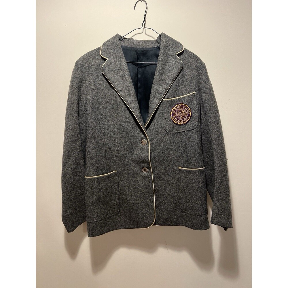 Madison College Gray Wool Collegiate Blazer S Regular Fit Patch Piped Trim